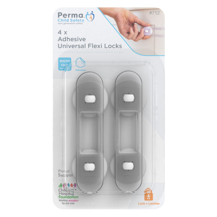 12cm Adhesive Universal Flexi Locks - 4 Pack - Perma Child Safety