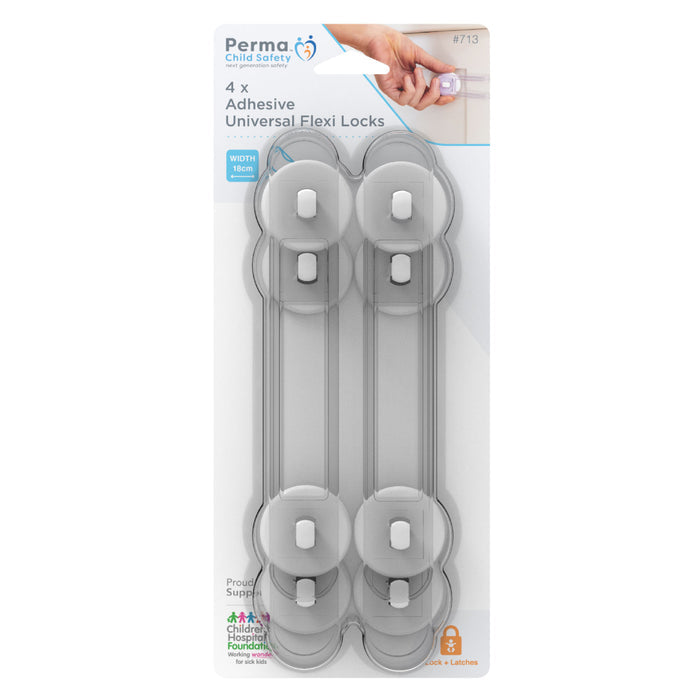 18cm Adhesive Universal Flexi Locks - 4 Pack - Perma Child Safety