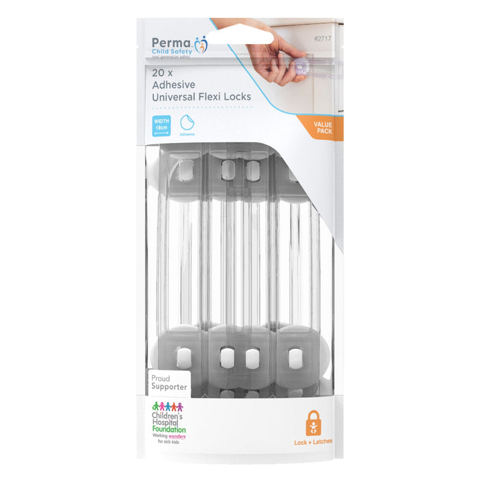 18cm Adhesive Universal Flexi Locks - 20 Pack - Perma Child Safety