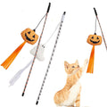 2PCS Cat Fishing Pole Toy with Pumpkin and Ghost for Teaser Play and Chase Exercise with Kitten