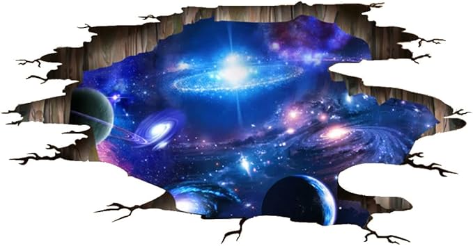 3D Cosmic Galaxy Wall Decals – New Galaxy Blue Space Wall Stickers | Milky Way Planet Mural | 4 Sheets | Boys Bedroom & Kids Room Decor