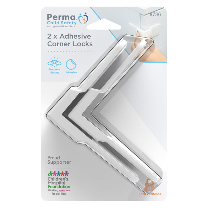 Adhesive Corner Drawer Locks - 2 Pack - Perma Child Safety