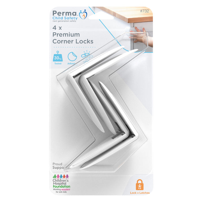 Adhesive Premium Corner Locks - 4 Pack - Perma Child Safety