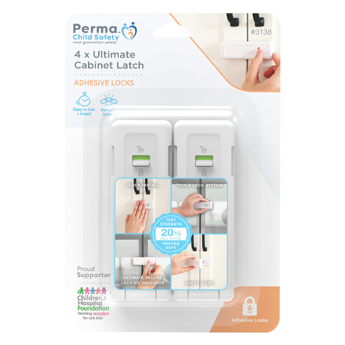 Adhesive Ultimate Cabinet Latch - 4 Pack - Perma Child Safety