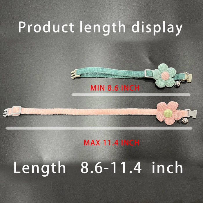 Adjustable cat collars with flower appliques and bell, teal and pink flower styles