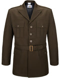 Flying Cross olive-green US Army officer's jacket features brass buttons a belted waist and flap pockets
