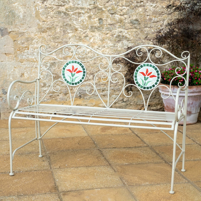 Buy Ascalon Floral Mosaic Bench - 'Cream' online UK