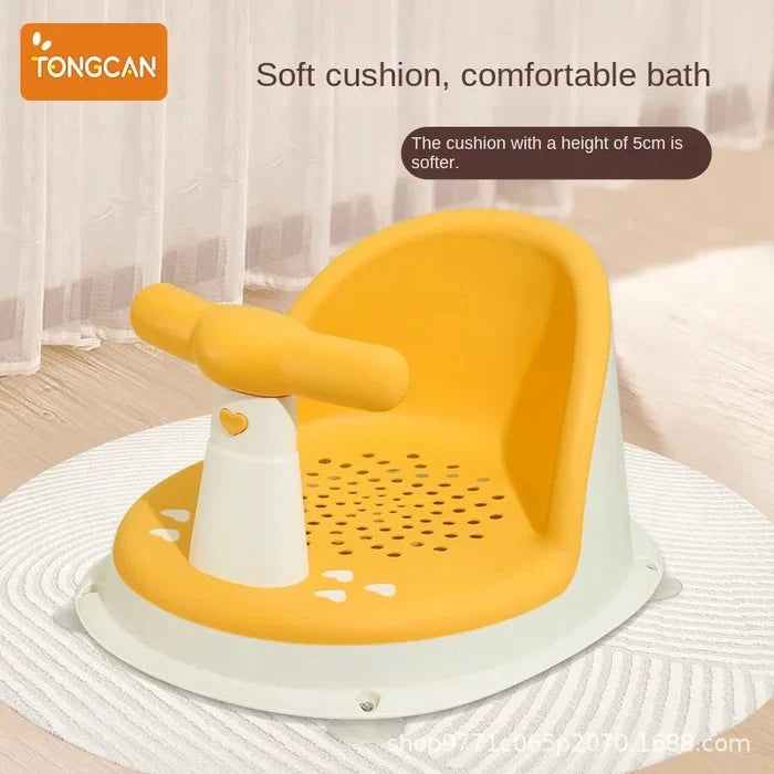 Baby Bath Seat with Suction Base & Safety Rail – Ergonomic Support Chair for Bath & Shower | Green, Pink, Blue, Yellow, Orange | Baby Shower Gift