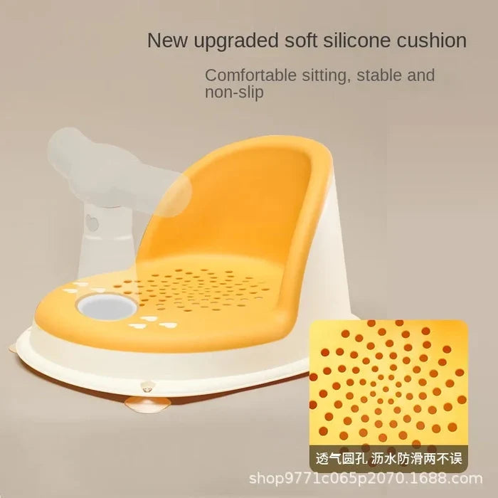Baby Bath Seat with Suction Base & Safety Rail – Ergonomic Support Chair for Bath & Shower | Green, Pink, Blue, Yellow, Orange | Baby Shower Gift