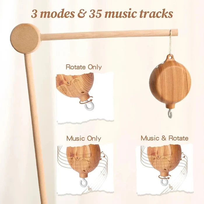 Baby Crib Mobile & Music Box – Rotating Crochet Animal Mobile, Music Motor & Wooden Arm | Nursery Soothing Toy | 0–12 Months Baby Gift