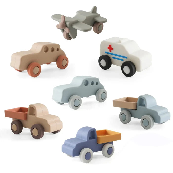 Baby Silicone Car Teether Toy – Montessori Educational 0–12 Months | BPA Free Food-Grade Silicone | Individual Vehicles & Sets | Baby Shower Gift