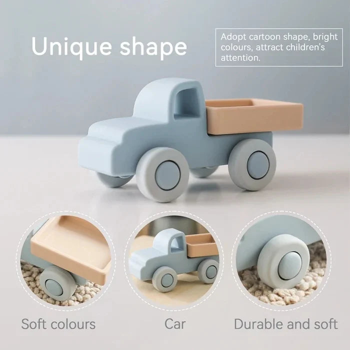 Baby Silicone Car Teether Toy – Montessori Educational 0–12 Months | BPA Free Food-Grade Silicone | Individual Vehicles & Sets | Baby Shower Gift