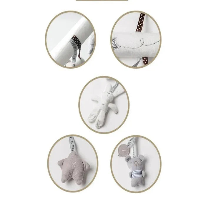Baby Stroller Hanging Toy – Plush Rabbit, Bear & Star Set with Spiral Cord & Clip | Crib, Car Seat & Pram Mobile | Newborn Baby Shower Gift