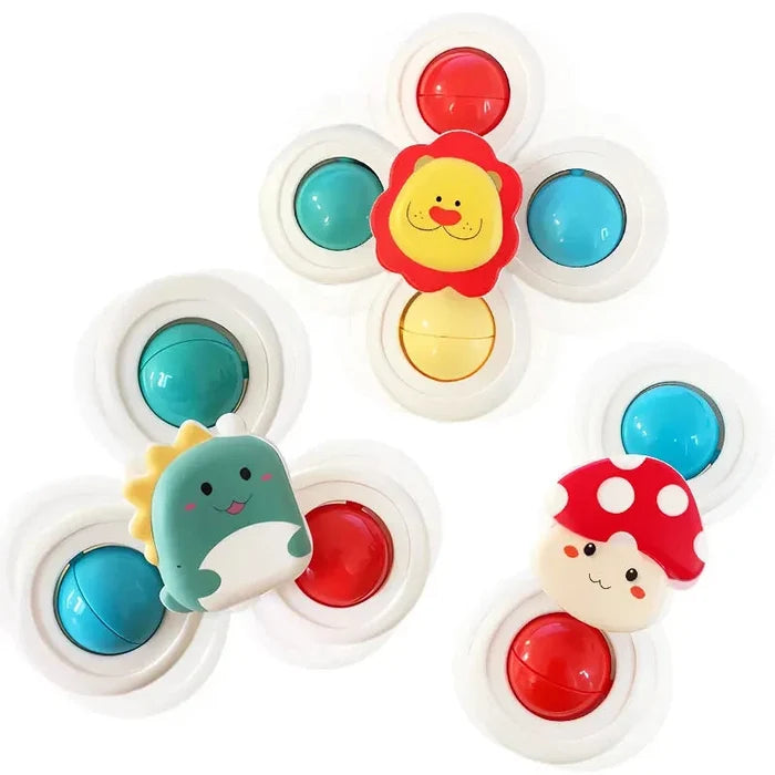 Baby Suction Cup Spinner Toys – 3-Piece Cartoon Animal Set | High Chair, Bath, Window & Table | Sensory Spinning Fidget | Toddler Gift