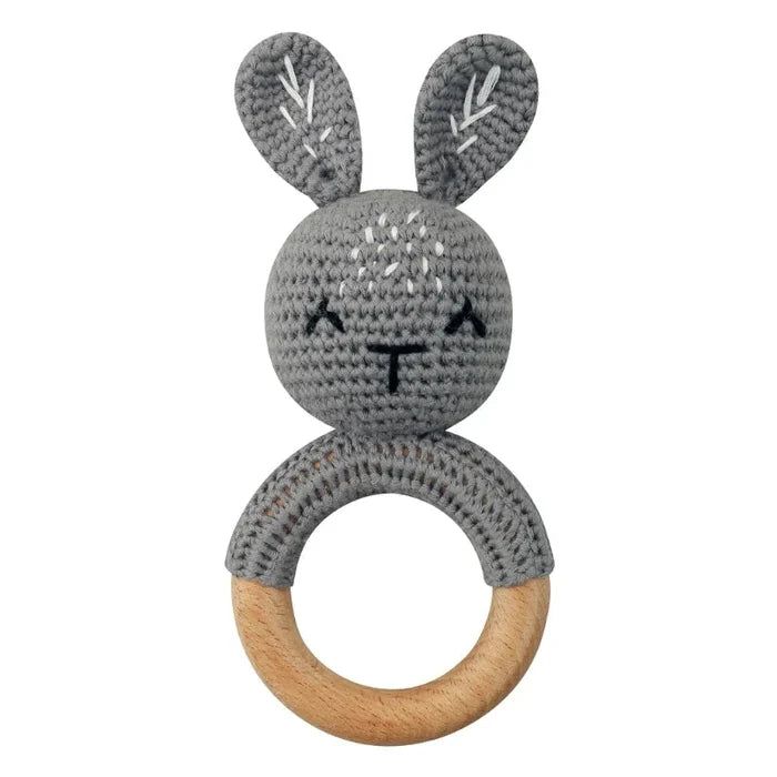 Baby Wooden Teether Crochet Rattle Toy – BPA Free | 38 Animal Designs | Newborn Infant Sensory Toy | Baby Shower Gift