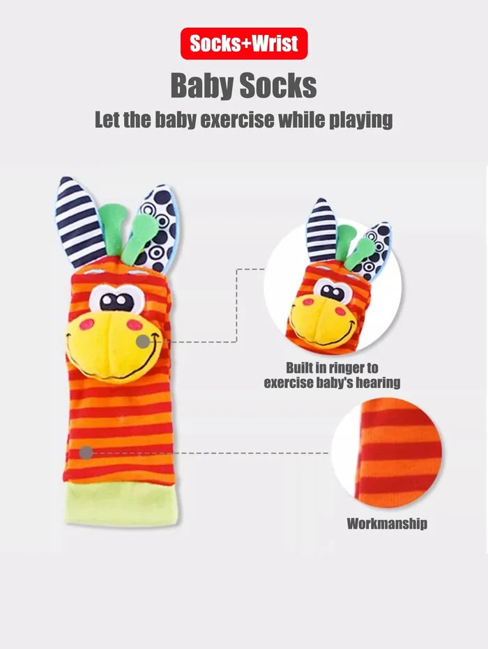 Baby Wrist Rattle & Foot Finder Sock Set – 4 Pieces | Soft Sensory Toy | 0–12 Months Boys & Girls | Newborn Baby Shower Gift