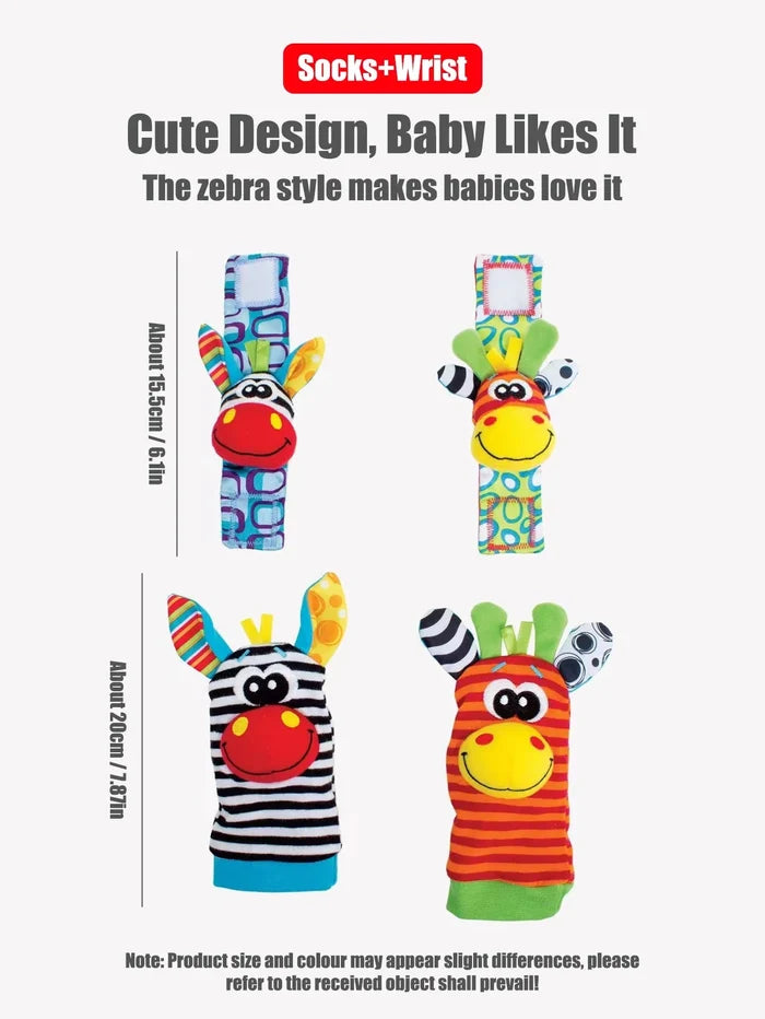 Baby Wrist Rattle & Foot Finder Sock Set – 4 Pieces | Soft Sensory Toy | 0–12 Months Boys & Girls | Newborn Baby Shower Gift