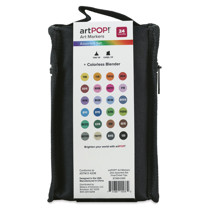 artPOP! Chisel and Fine Dual Tip Alcohol Art Marker Set - Set of 25, Assorted, back of packaging