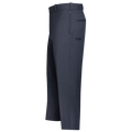 Product shot of dark gray uniform pants featuring a center crease two slanted pockets and subtle stitching details