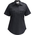 Flying Cross women's short sleeve shirt features a dark navy color, button-down front, and two breast pockets with black buttons.