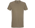 A Gildan 5000 short sleeve t-shirt in military green showcasing a crew neck, soft fabric, and a relaxed fit