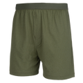 Product shot of olive green cotton boxer shorts featuring a comfortable elastic waistband and a simple design