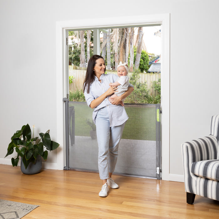 Easy Fit Retractable Baby Gate | Extra Tall | 1.8m W x 1m H - Grey - Perma Child Safety