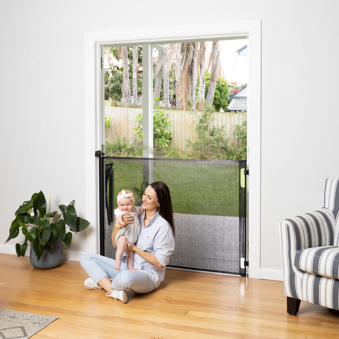 Easy Fit Retractable Baby Gate | Extra Tall | 1.8m W x 1m H - Black - Perma Child Safety