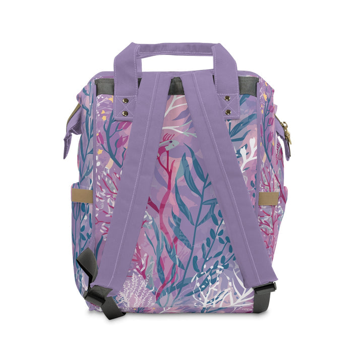 Enchanted Underwater Garden Diaper Backpack – Dreamy Lavender Botanical Seaweed Print | Insulated Bottle Pockets | Large Capacity Nappy Bag | Baby Shower Gift