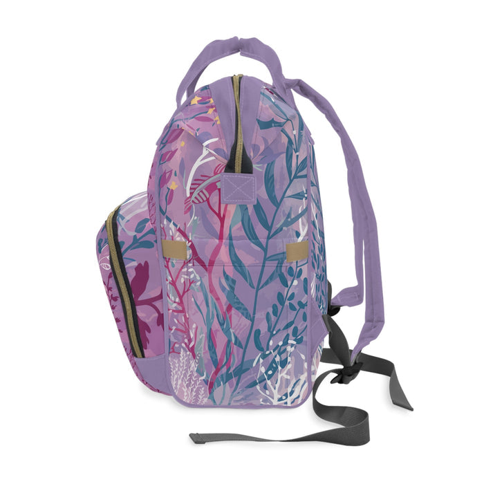 Enchanted Underwater Garden Diaper Backpack – Dreamy Lavender Botanical Seaweed Print | Insulated Bottle Pockets | Large Capacity Nappy Bag | Baby Shower Gift