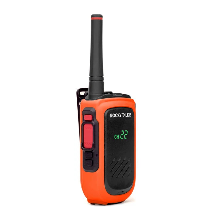 Rocky Talkie 5 Watt Expedition Radio in Hi-Vis Orange, 3/4 turn view