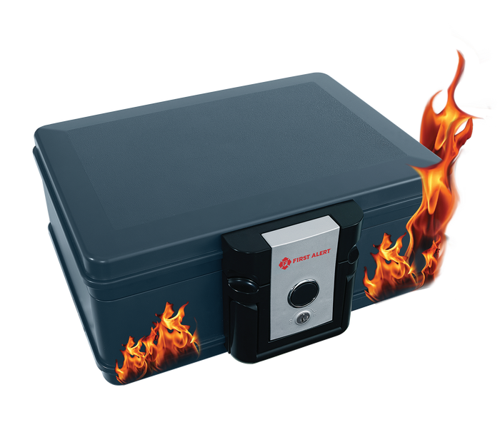 First Alert Fireproof and Waterproof Security Safe, .17 CU FT, 30 Minute Fire rating @ 1550, Fire Proof UL Rated Fire Chest. Features single latch design with push button and key lock. Model 2011F