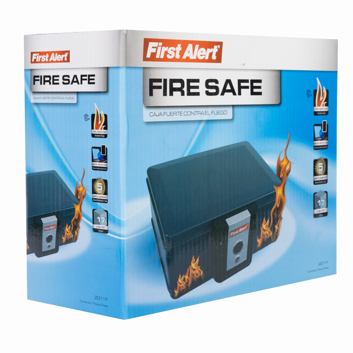 First Alert Fireproof and Waterproof Security Safe, .17 CU FT, 30 Minute Fire rating @ 1550, Fire Proof UL Rated Fire Chest. Features single latch design with push button and key lock. Model 2011F
