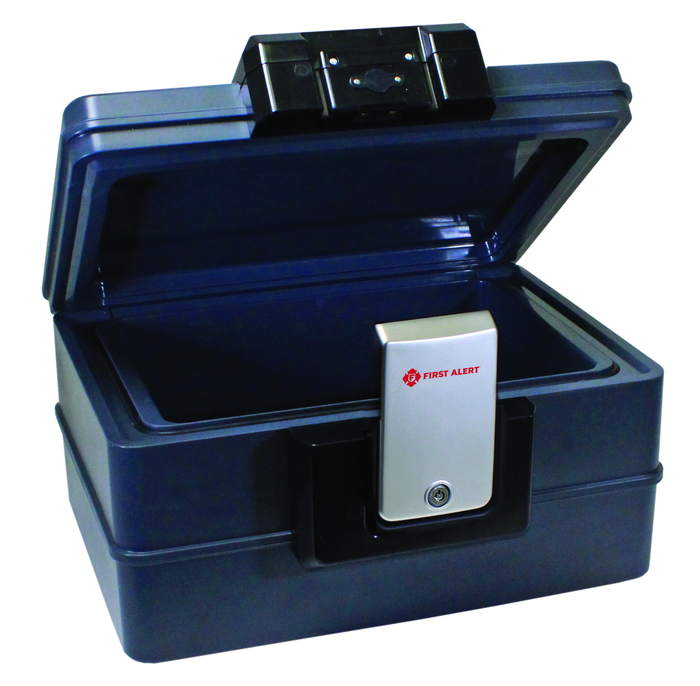 First Alert Fireproof and  Waterproof Security Safe, .39 CU FT, 30 Minute Fire Rating @ 1550, Fire Proof UL Rated Fire Chest. Features single latch design with push button and key lock. Model 2030F