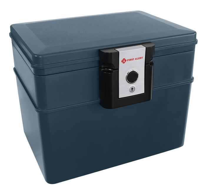 First Alert Fireproof and  Waterproof Security Safe, .62 CU FT, 30 Minute Fire Rating @ 1550, Fire Proof UL Rated Fire Chest. Features single latch design with push button and key lock. Model 2037F