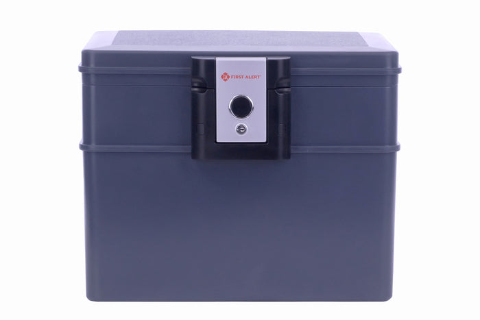 First Alert Fireproof and  Waterproof Security Safe, .62 CU FT, 30 Minute Fire Rating @ 1550, Fire Proof UL Rated Fire Chest. Features single latch design with push button and key lock. Model 2037F