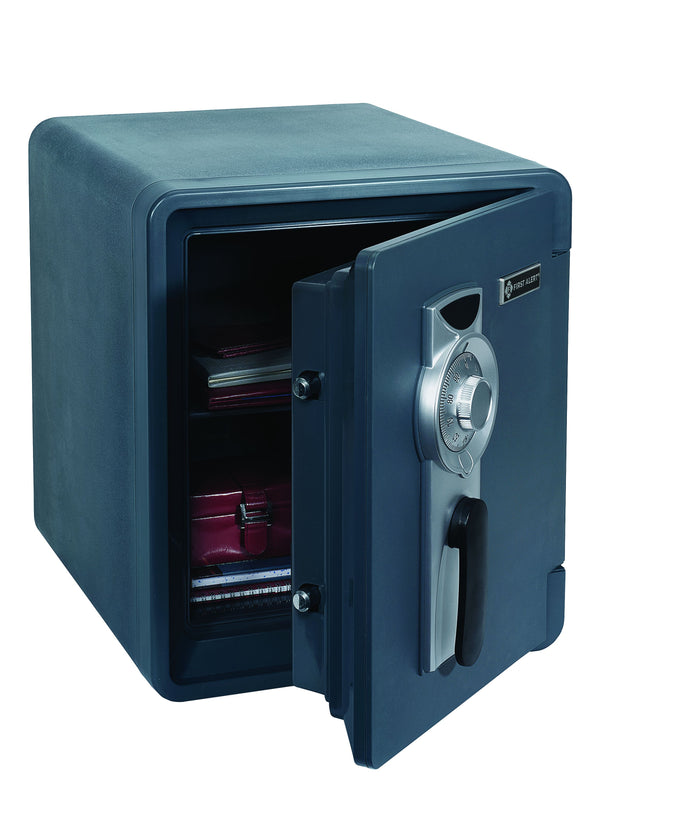 First Alert Fireproof and Waterproof Security Safe, .92 CU FT, 1 Hour Fire Rating @ 1700, Fire Proof UL Rated Fire Safe.  Features Mechanical Combinaion Lock w/ Emergency Access Override Key & Bolt Down Kit. Model 2087F-BD