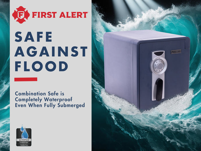 First Alert Fireproof and Waterproof Security Safe, .92 CU FT, 1 Hour Fire Rating @ 1700, Fire Proof UL Rated Fire Safe.  Features Mechanical Combinaion Lock w/ Emergency Access Override Key. Model 2087F