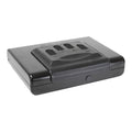 First Alert TSA Approved Quick Access Hand gun safe.  Features digital electronic lock and Emergency Access Override Key, anti-pry edges, anchoring holes and steel securty cable, made from 18-gauge powder coated steel.  Model 5200DF