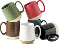 Ceramic coffee mug set of 6, six colorful mugs with handles, speckled and solid finishes
