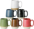 Ceramic coffee mug set of 6, assorted colors with curved handles and white interiors
