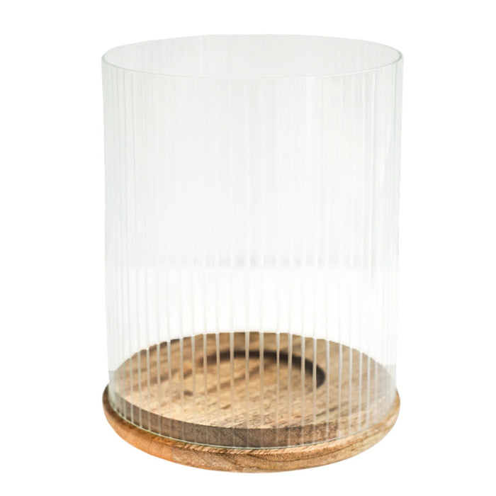 Buy Ivyline Amelia Ribbed Glass Wooden Candle Holder online UK