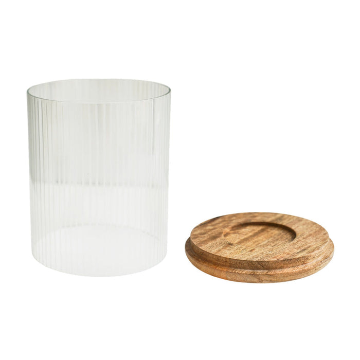 Buy Ivyline Amelia Ribbed Glass Wooden Candle Holder online UK