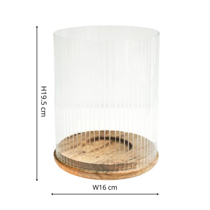 Buy Ivyline Amelia Ribbed Glass Wooden Candle Holder online UK