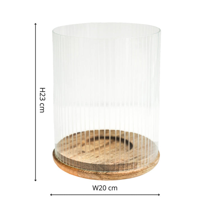 Buy Ivyline Amelia Ribbed Glass Wooden Candle Holder online UK
