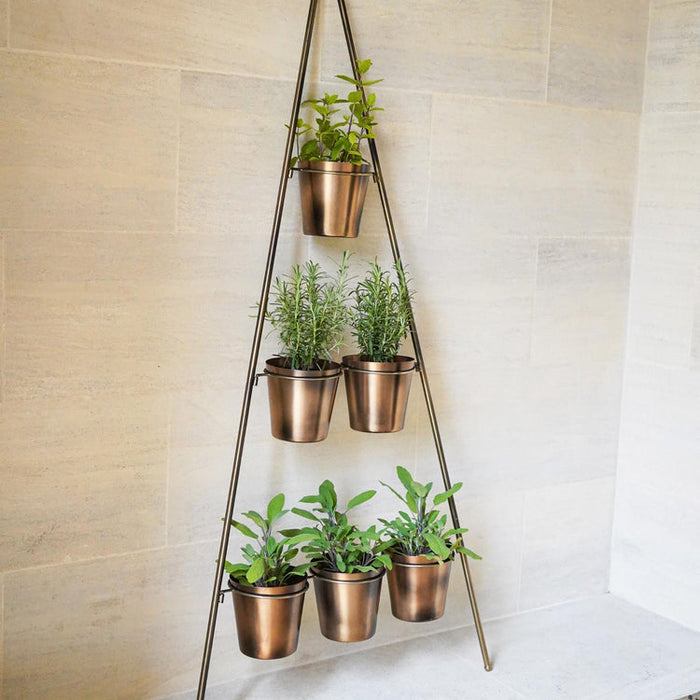 Buy Ivyline Outdoor Vertical Gold Metal Wall Plant Stand with Planters online UK