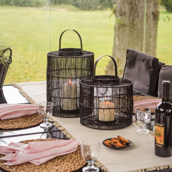 Buy Ivyline Portofino Wirework Lantern with Glass Insert Black online UK