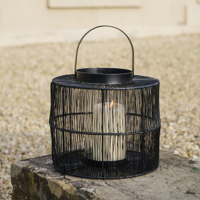Buy Ivyline Portofino Wirework Lantern with Glass Insert Black online UK