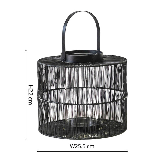 Buy Ivyline Portofino Wirework Lantern with Glass Insert Black online UK