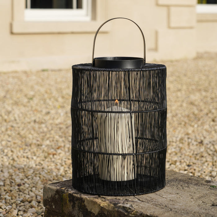 Buy Ivyline Portofino Wirework Lantern with Glass Insert Black online UK